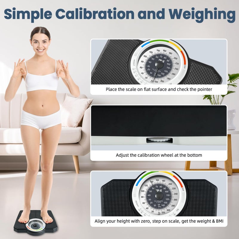 TIPRE Analog Scale for Body Weight, Mechanical Bathroom Scale, Analog Scale for Body Weight, 150kg/330lb, Dial Scale with Wider and Thicker Anti-Slip Platform, Simple Calibration, No Required Battery - Image 4